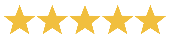 Five yellow stars in a row on a light background, representing a five-star rating.